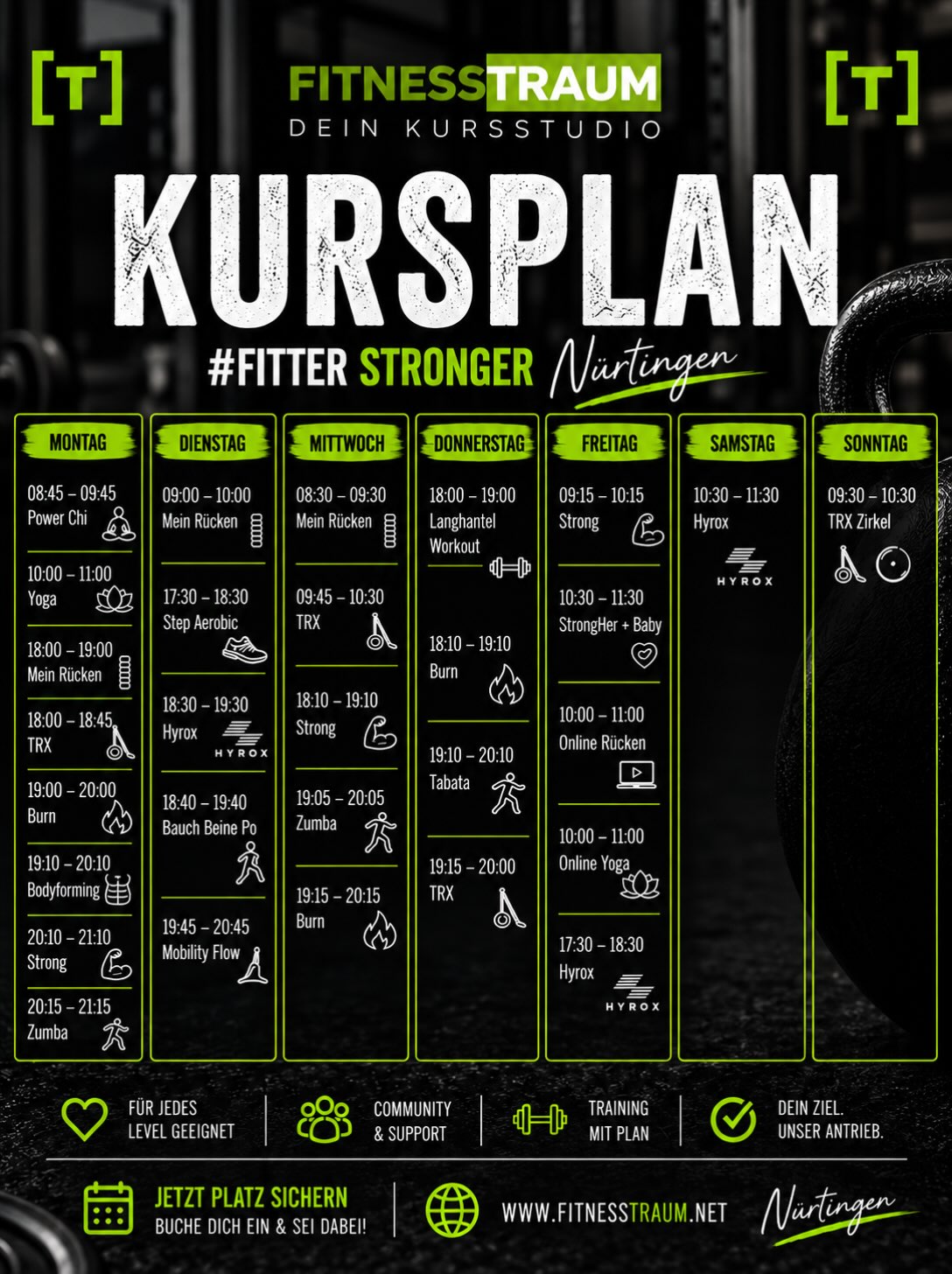 KURSPLAN UPDATE 💚  Unser Kursplan bekommt frischen Wind! 🚀 Neben ein paar kleinen Änderungen bei Zeiten und Kursen warten auch neue Angebote auf euch:  ✨ NEU: S